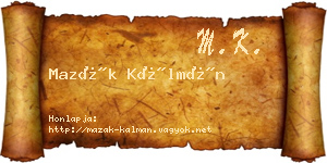Mazák Kálmán névjegykártya