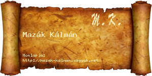 Mazák Kálmán névjegykártya